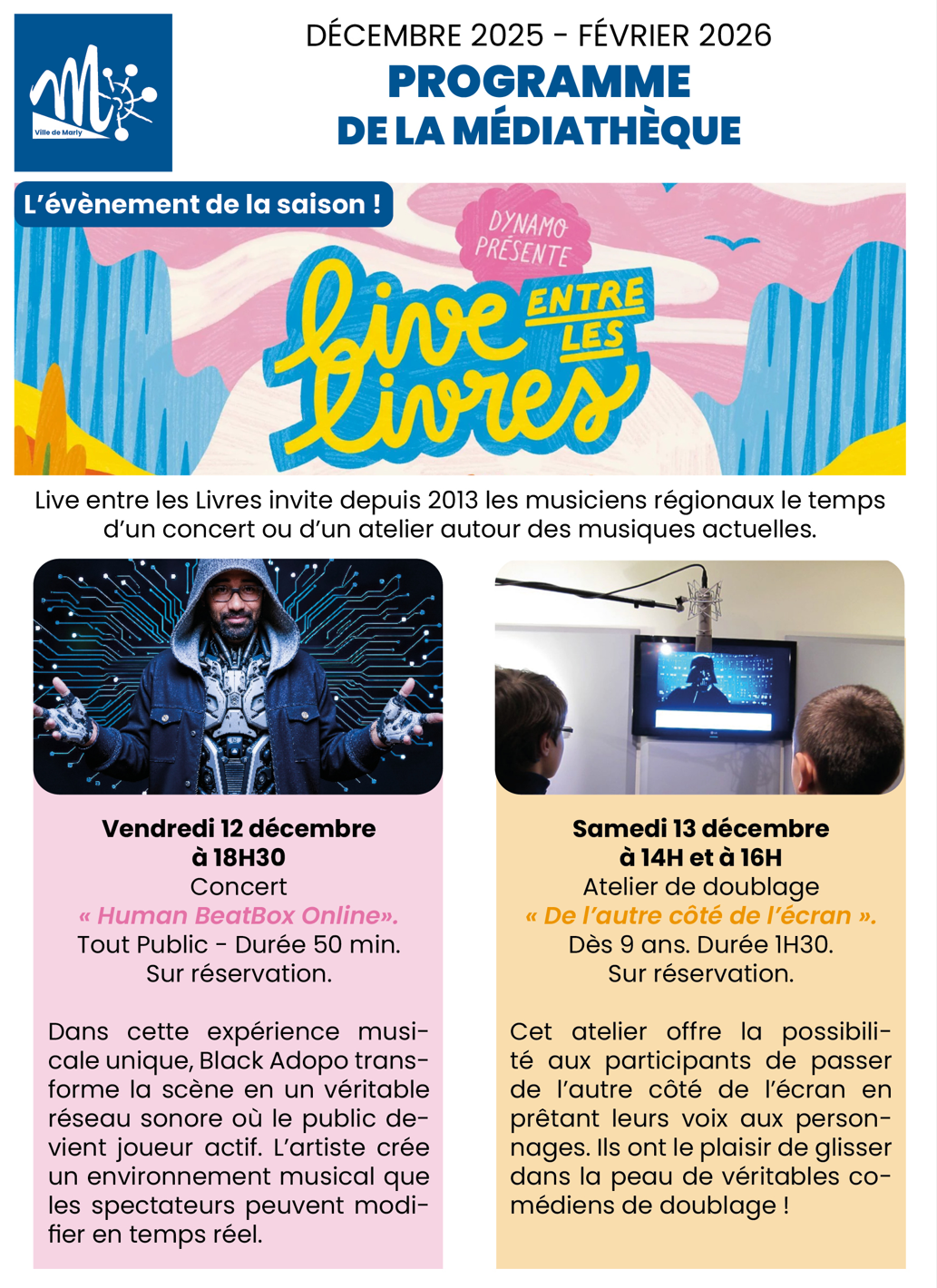 Programme de la médiathèque décembre à février