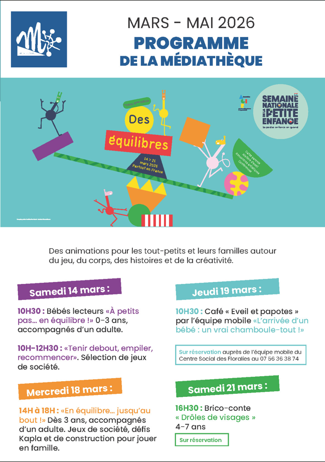 Programme médiathèque mars à mai 2026