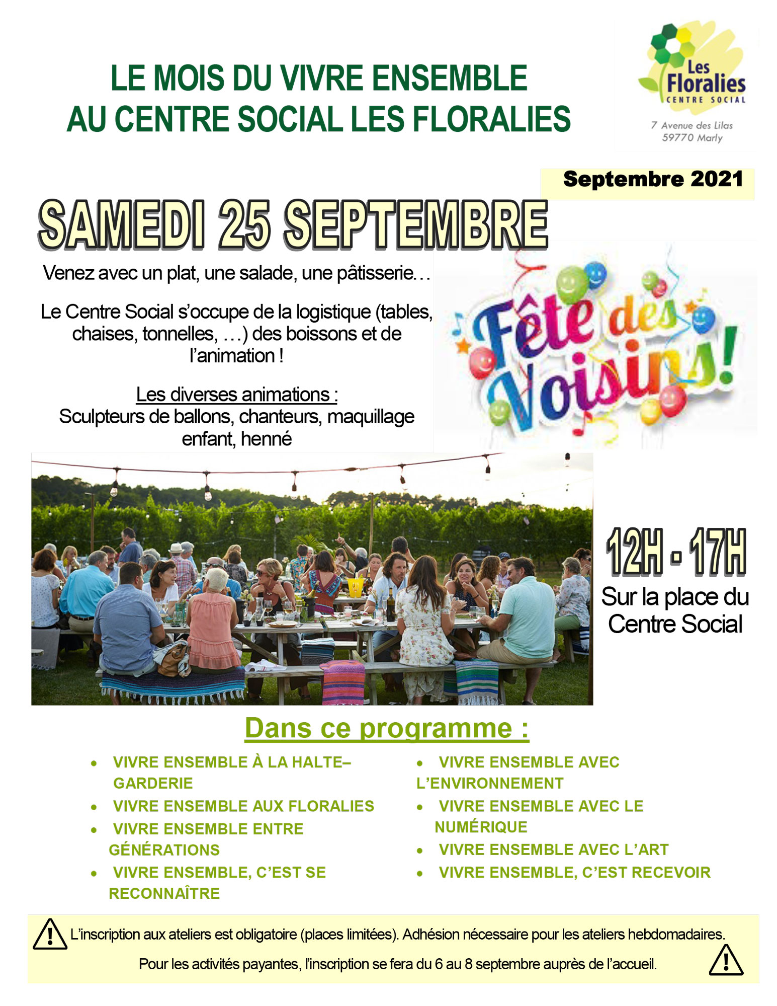 Programme de septembre du Centre Social des Floralies