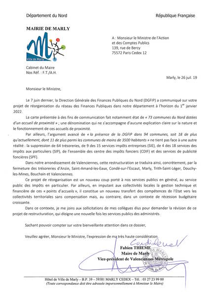 Courrier ministre comptes publiques 26 07 2019