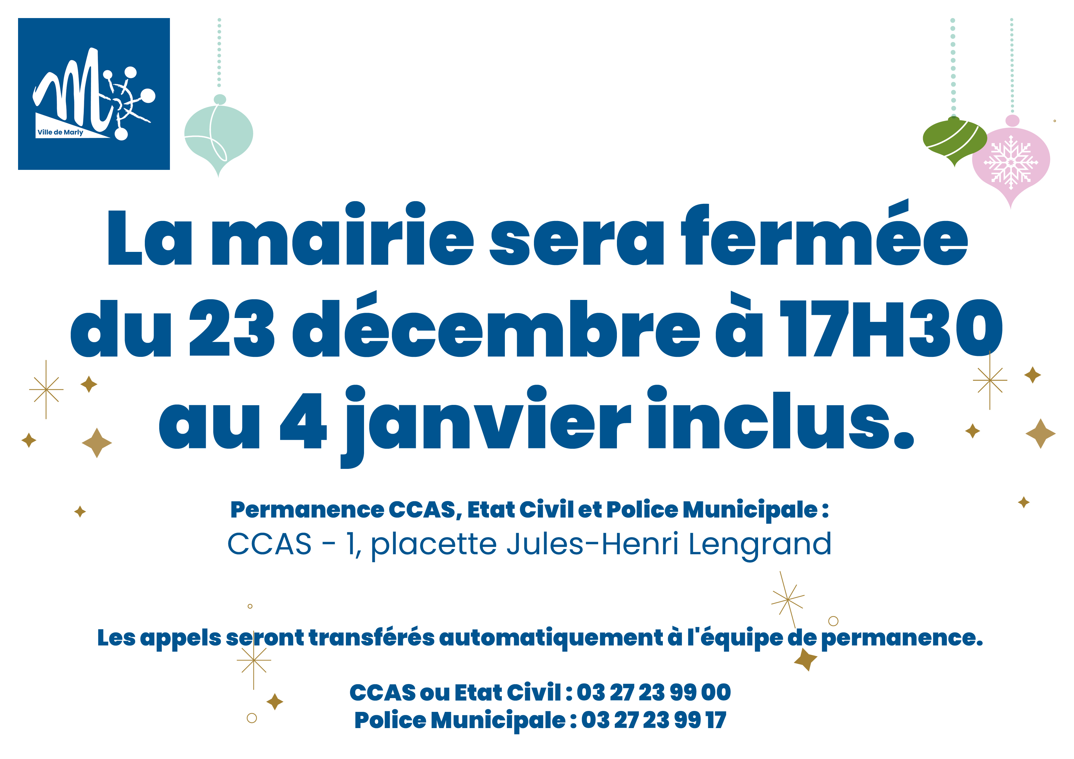 Fermeture pour les fêtes